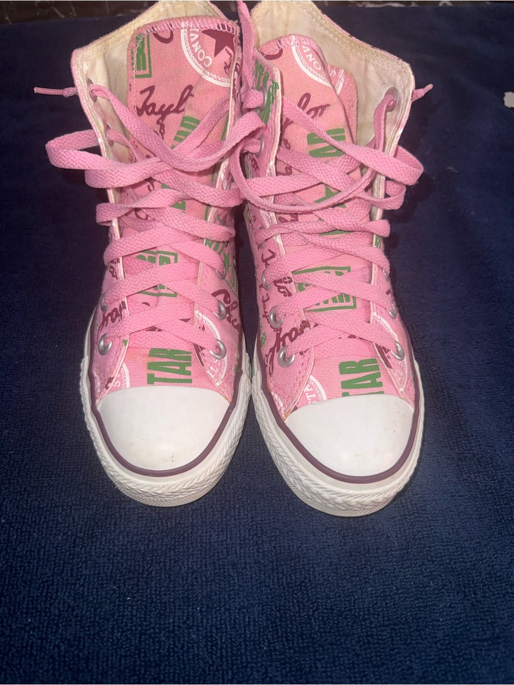 Converse Pink High-Top Sneakers with Green Logo Accents - Picture 5 of 7